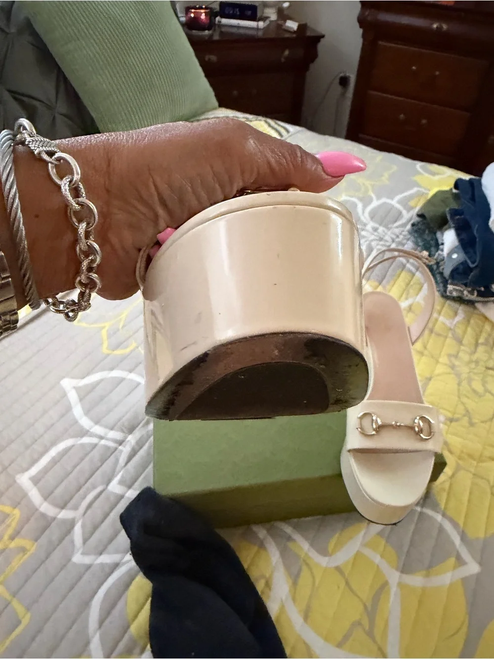 Gucci Cream Platform Sandals with Gold Horsebit